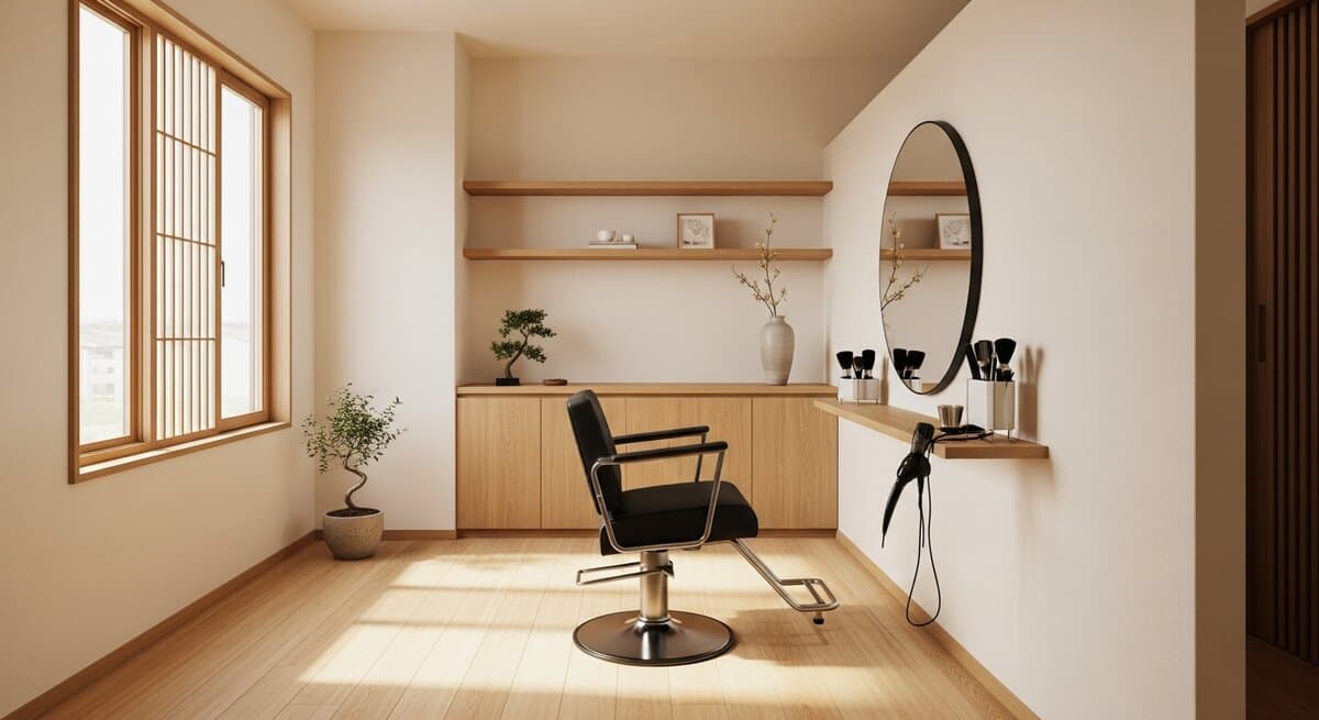 Private hair salon studio at Sola Salon Studios — warm, clean, focused workspace