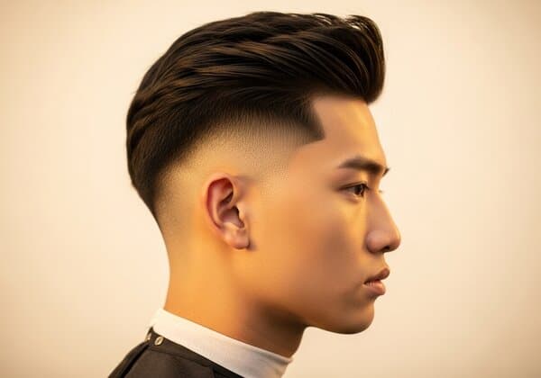 Clean, sharp men's haircut with textured top and tapered sides