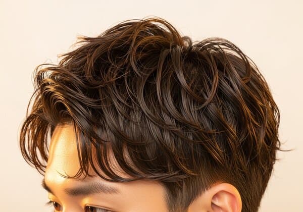 Textured wavy male hair with natural volume from perm treatment